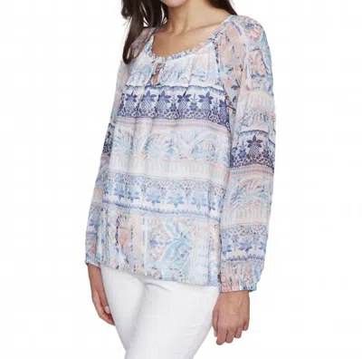 CHARLIE B PRINTED RAGLAN SLEEVE BLOUSE WITH ELASTIC AT CUFF IN ROOTS