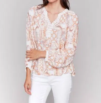 Charlie B Printed Raglan Sleeve Top In Papaya