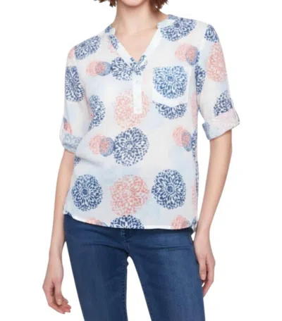 Charlie B Printed Roll Up Sleeve Cotton Gauze Blouse In Jasmine In Multi