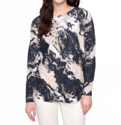 Charlie B Printed Rounded Hem Sweater In Granite In Multi