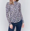 Charlie B Printed Ruched Mock Neck Top In Safari In Multi