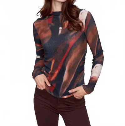 Charlie B Printed Ruched Mock Neck Top In Spruce In Multi