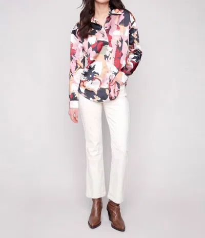 Charlie B Printed Satin Button-down Shirt In Flowery In White