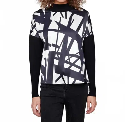 Charlie B Printed Satin Knit Sleeve Top In Black/cream In Multi