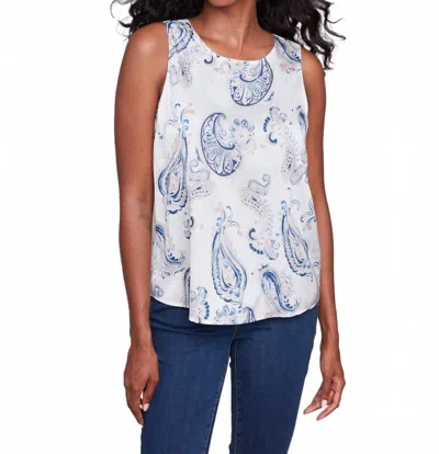 Charlie B Printed Satin Sleeveless Top In Ivory In Blue