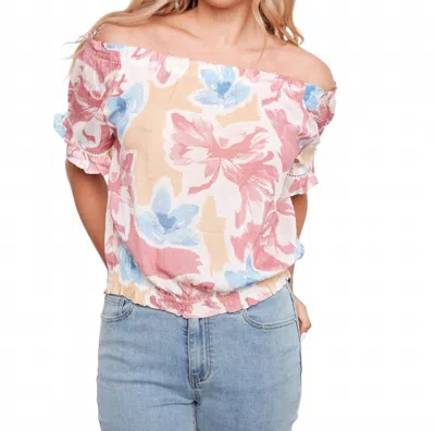Charlie B Printed Short Sleeve Off-shoulder Blouse In Flowery In Multi