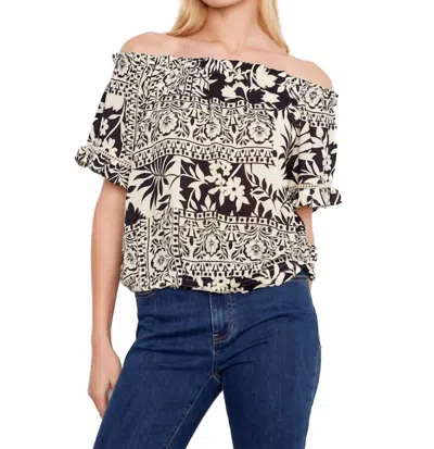 Charlie B Printed Short Sleeve Off-shoulder Blouse In Ornato In Multi