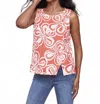 Charlie B Printed Sleeveless Linen Blend Top With Slit In Coral In Pink