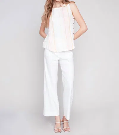 Charlie B Printed Sleeveless Linen Blouse In Tulip In Multi
