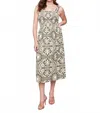 Charlie B Printed Sleeveless Midi Dress With Shirring Detail In Celadon In Gray