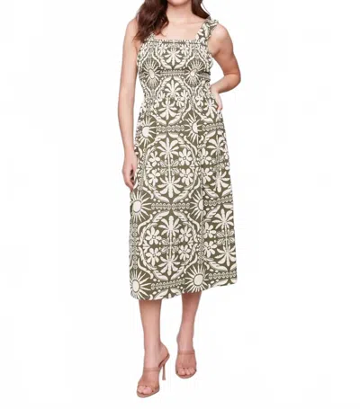 Charlie B Printed Sleeveless Midi Dress With Shirring Detail In Celadon In Gray