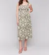 Charlie B Printed Sleeveless Midi Dress With Shirring Detail In Celadon