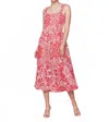 Charlie B Printed Sleeveless Midi Dress With Shirring Detail In Fiesta In Red