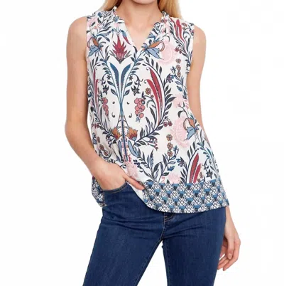 Charlie B Printed Sleeveless Ruffle Neck Top In Bella In Animal Print