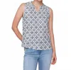 Charlie B Printed Sleeveless Ruffle Neck Top In Ornament In Blue