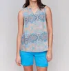 Charlie B Printed Sleeveless Ruffle Neck Top In Papaya