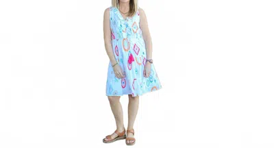 Charlie B Printed Sleeveless Ruffled Dress In Multi In Blue