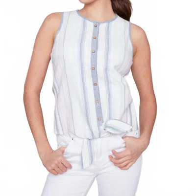 Charlie B Printed Sleeveless Tank In Denim In White