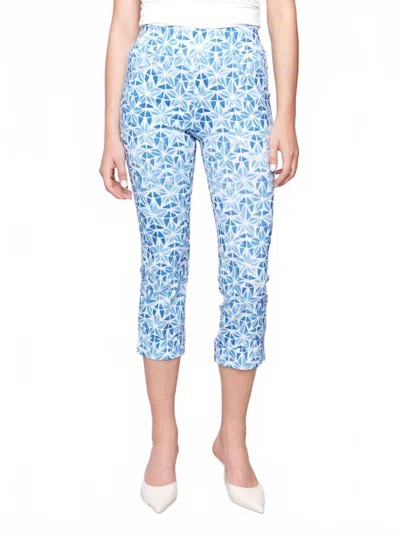 Charlie B Printed Stretch Pull On Capri Pant In Stars,royal,white In Multi