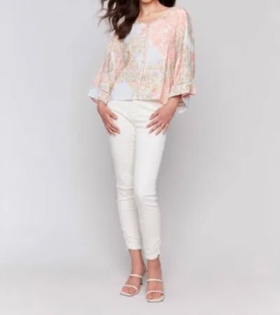 Charlie B Printed Three Quarter Wide Sleeves Blouse In Multi Color