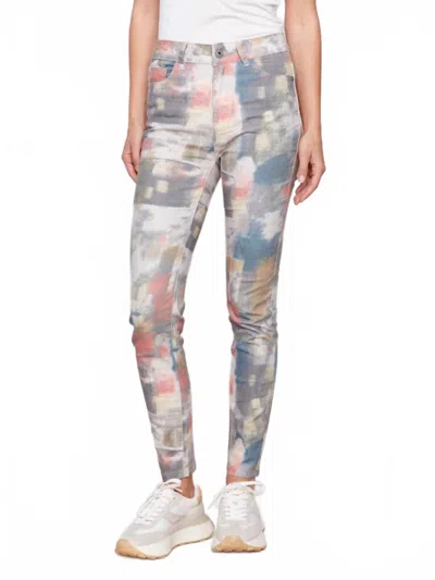 Charlie B Printed Twill Skinny Pants In Cranberry In Multi