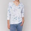 Charlie B Printed V-neck Knit Top In Denim In White