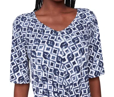 Charlie B Printed V Neck Top With Twist Front In Blue/white