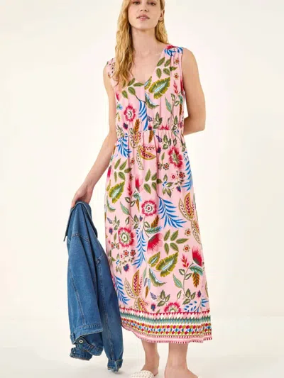 Charlie B Printed Viscose Dress With Smocking At Waist In Gardenia In Multi