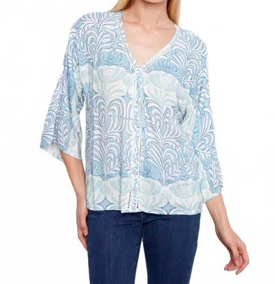 Charlie B Printed Viscose Front Button Blouse In Ibiza In Blue