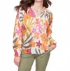 Charlie B Printed Viscose Long Sleeve Popover Blouse In Bouquet
