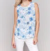 Charlie B Printed Viscose Sleeveless Top In Celestial In Blue