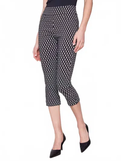 Charlie B Pull On Elastic Waist Crop Pants In Black With White Rectangles In Multi