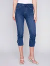 Charlie B Pull-on Jeans With Bow Detail In Indigo In Multi