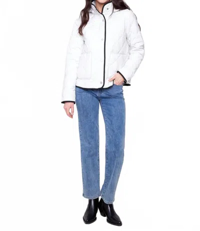 Charlie B Quilted Puffer Jacket With Removable Hood In White In Blue