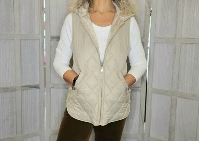 Charlie B Quilted Vest With Hood In Almond In Yellow