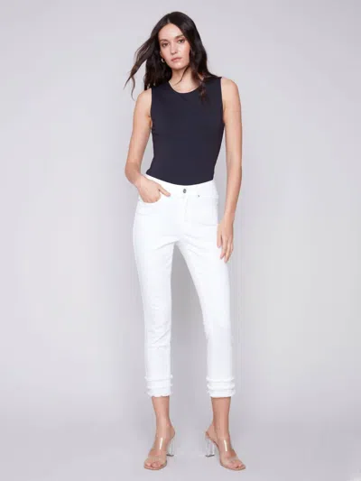 Charlie B Regular Rise Slim Leg Frayed Hem Ankle Jean In White
