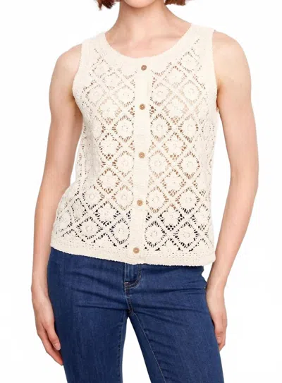 Charlie B Reversible Crochet Button Up Sleeveless Vest In Natural In Neutral