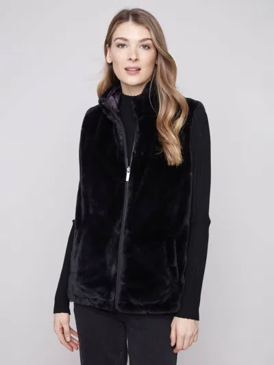 Charlie B Reversible Faux Fur Vest In Black In Blue