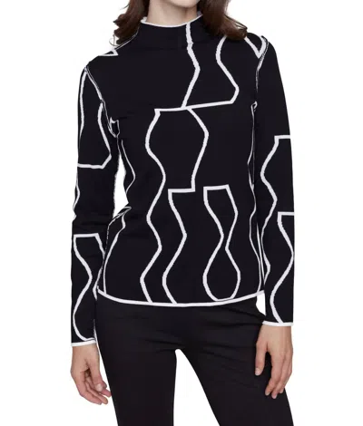 Charlie B Reversible Knit Mock Neck Sweater In Black/cream