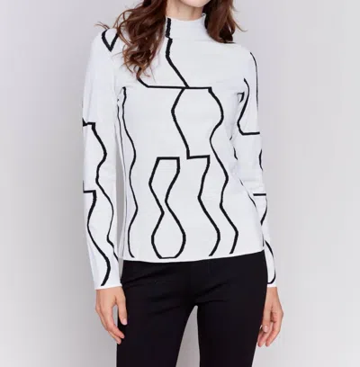 CHARLIE B REVERSIBLE MOCK NECK FITTED SWEATER IN BLACK/WHITE