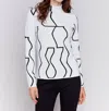 Charlie B Reversible Jacquard Mock Neck Sweater In Black/cream In Multi