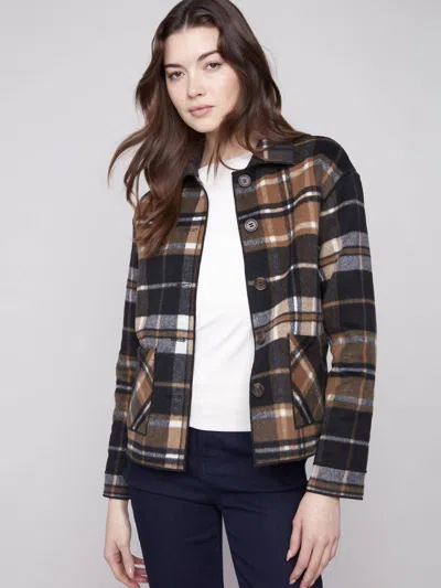 Charlie B Reversible Plaid Jacket In Cocoa In Multi