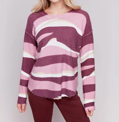 Charlie B Reversible Plushy Crew Neck Sweater In Plum In Pink