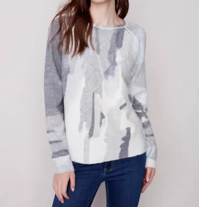 Charlie B Reversible Printed Raglan Sweater In Charcoal In Grey