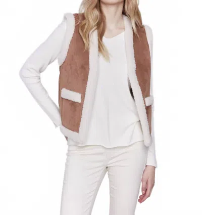 Charlie B Reversible Sherpa Faux Suede Vest In Brown