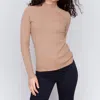 CHARLIE B RIBBED FINE MOCK NECK SWEATER IN TRUFFLE