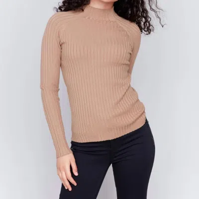 Charlie B Ribbed Fine Mock Neck Sweater In Truffle In Multi