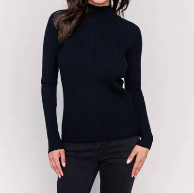 Charlie B Ribbed Knit Mock Neck Sweater In Black