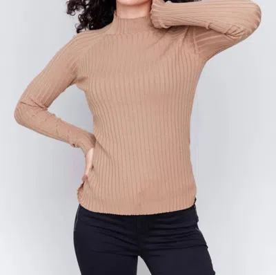 Charlie B Ribbed Knit Mock Neck Sweater In Truffle In Brown