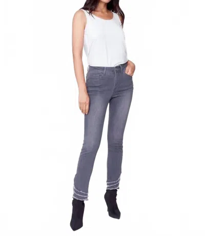 Charlie B Ripped Hem Jeans In Light Gray In Blue